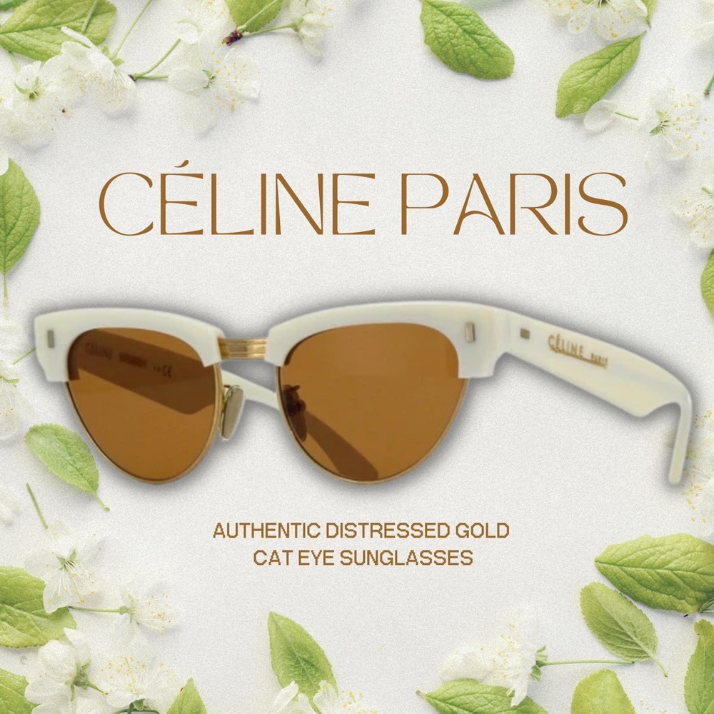 🌼✨ CELINE CL40059U 39E DISTRESSED GOLD CAT EYE SUNGLASSES ✨🌼